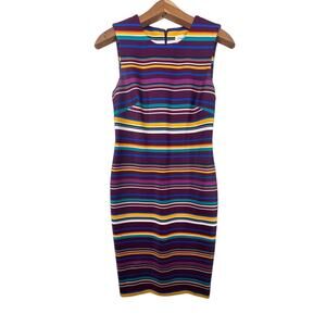 Calvin‎ Klein Multicolor Striped Sleeveless Sheath Dress, Scuba Fabric, Size 8